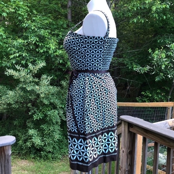 Chocolate and aqua mid-century inspired dress 16P - Picture 4 of 7